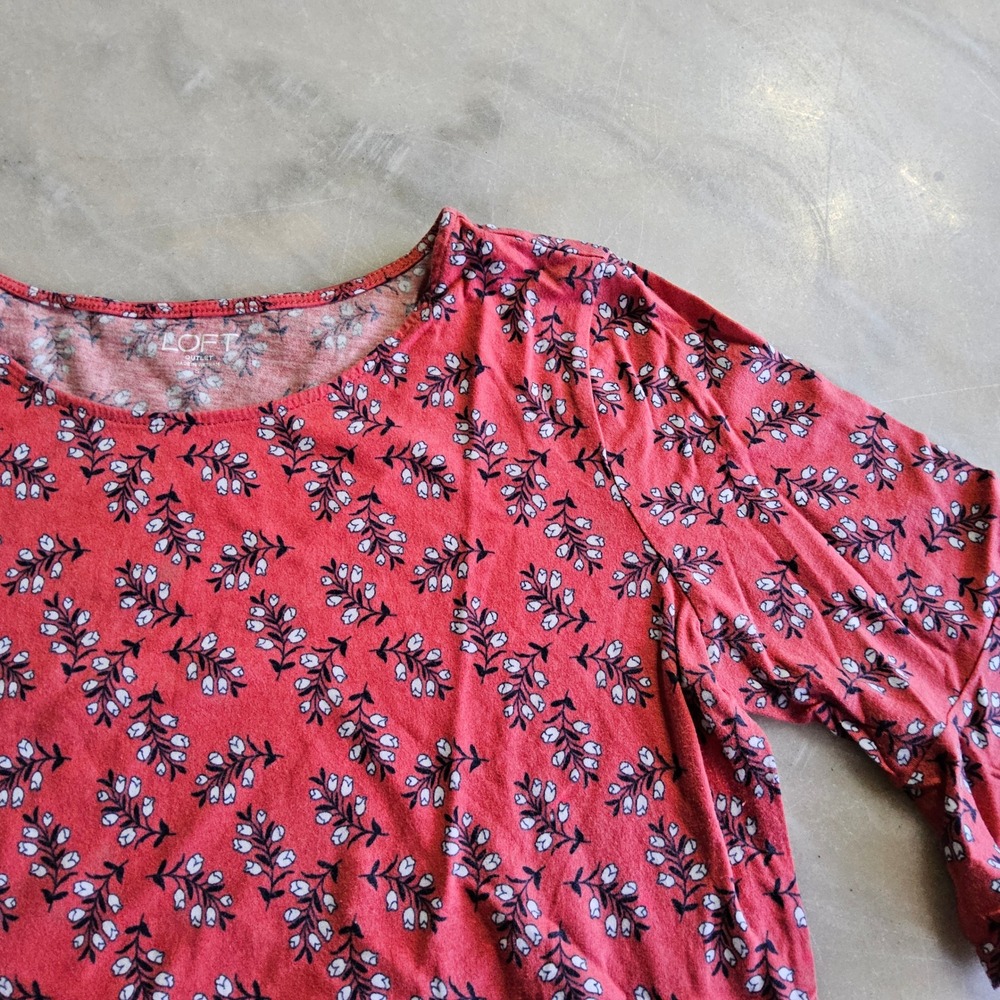 Loft Outlet Floral Print Top Women's Small Ruffle Sleeve‎ Coral Blouse